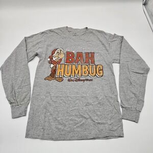 Walt Disney World Bah Humbug Grumpy Santa Shirt Small‎ Gray Long Sleeve